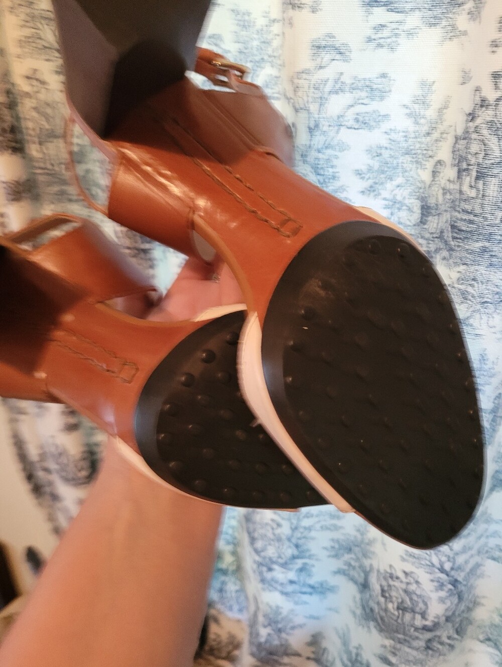 Tod's 41/10 Womens Neutral Two-Tone Block Heel Sandals - Brown & Cream - Picture 6 of 6